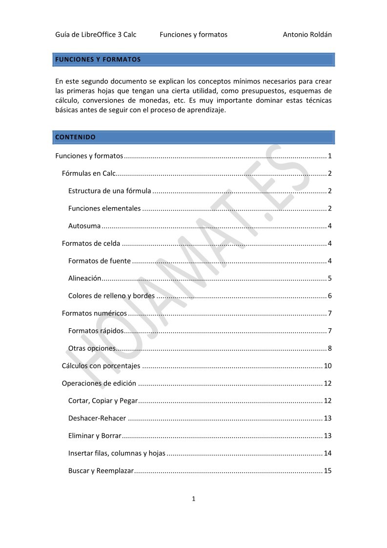 Imágen de pdf Guía de LibreOffice 3 Calc - Funciones y formatos