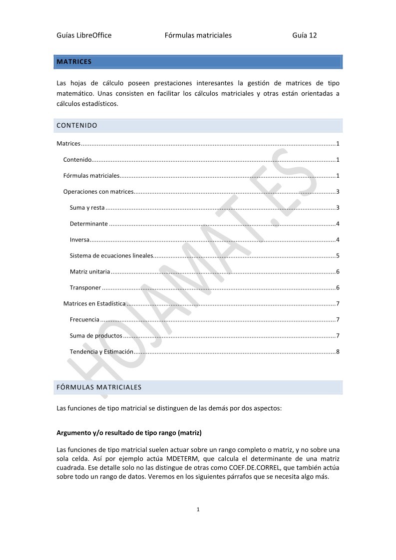Imágen de pdf Guías LibreOffice - Fórmulas matriciales