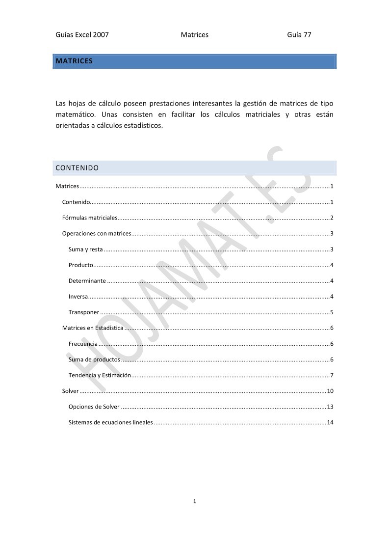 Imágen de pdf Guías de Excel 2007 - Matrices