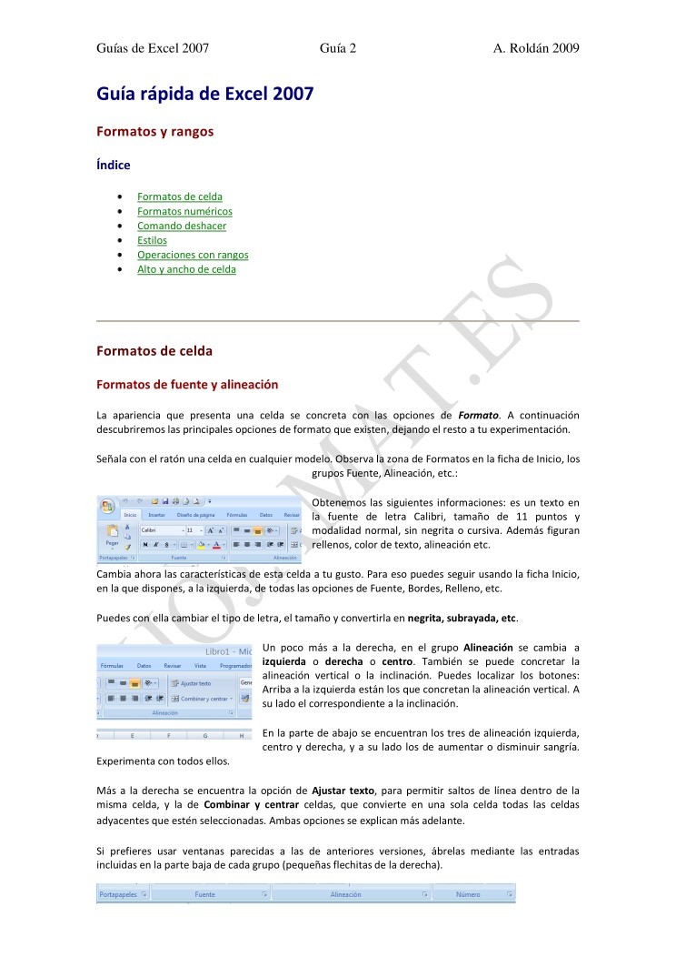 Imágen de pdf Guías de Excel 2007 - Guía 2 formatos y rangos