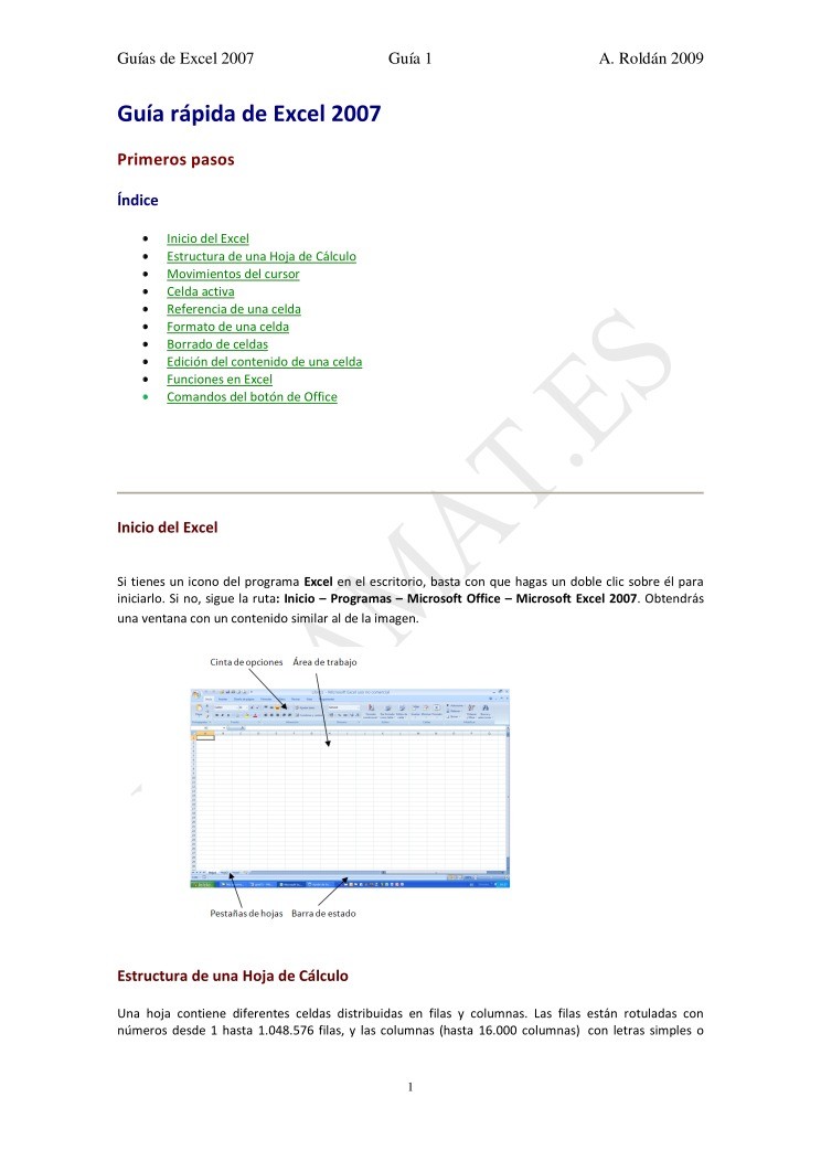 Imágen de pdf Guías de Excel 2007 - Guía 1