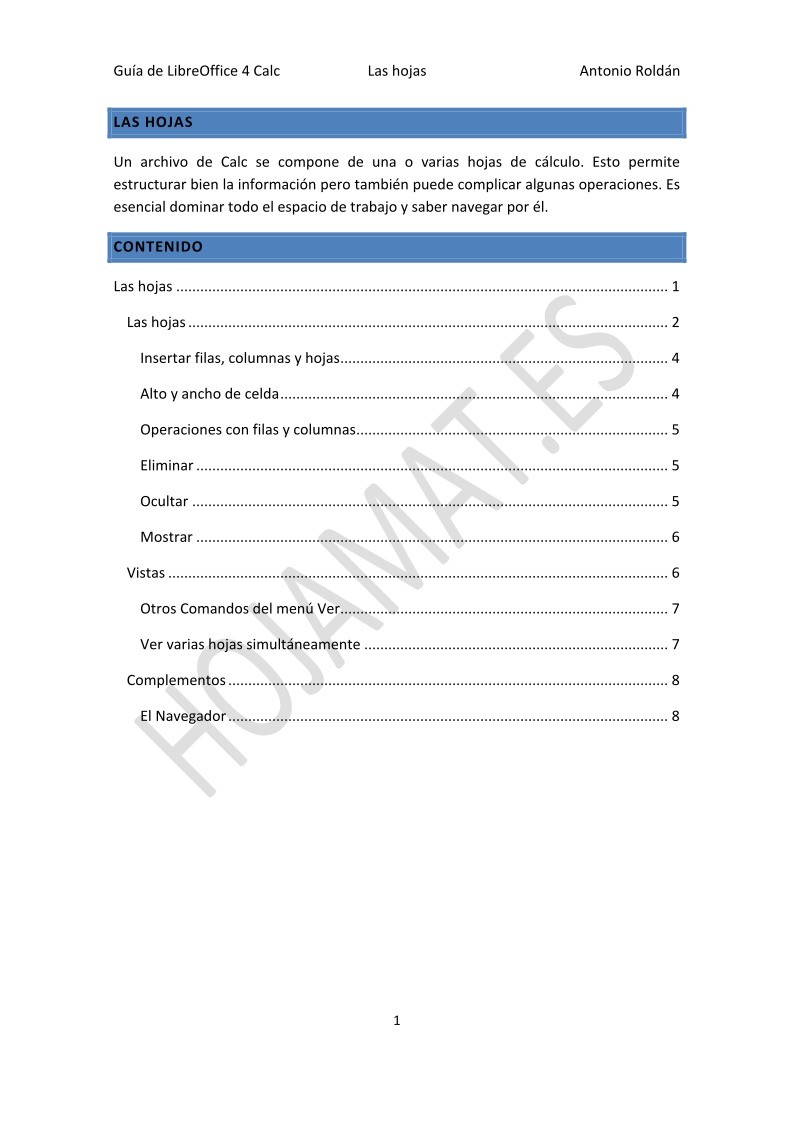 Imágen de pdf Guía de LibreOffice 4 Calc - Las hojas