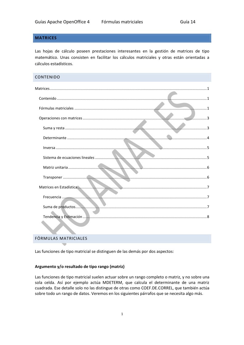 Imágen de pdf Guías Apache OpenOffice 4 - Fórmulas matriciales