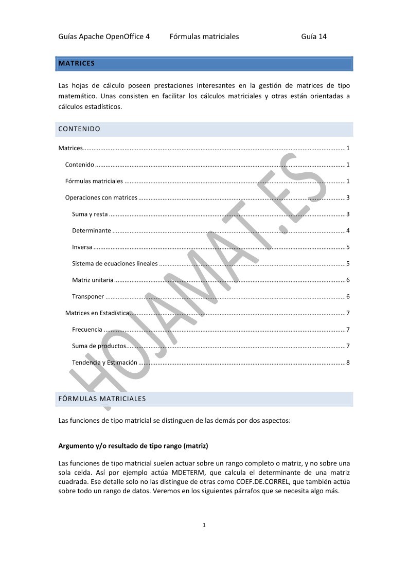 Imágen de pdf Guías Apache OpenOffice 4 - Fórmulas matriciales