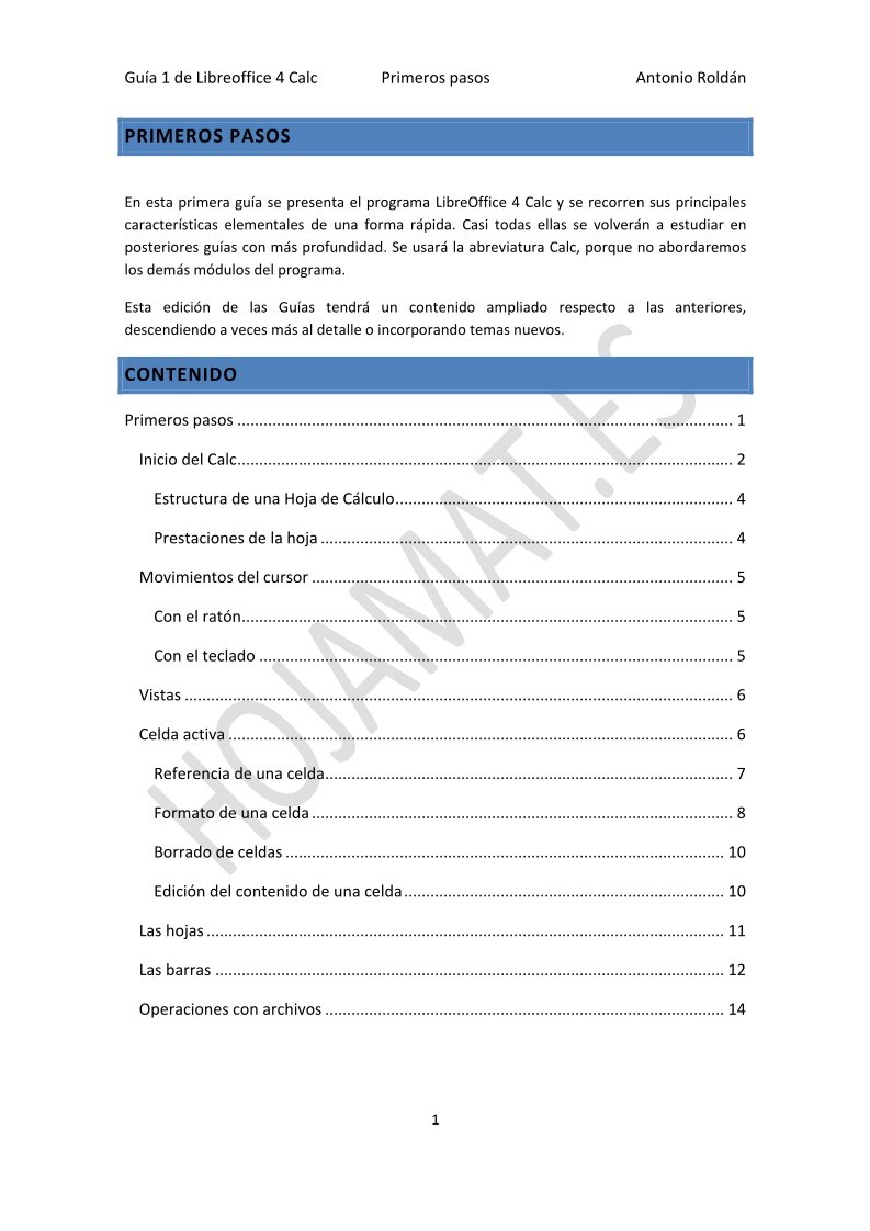 Imágen de pdf Guía 1 de Libreoffice 4 Calc - Primeros pasos