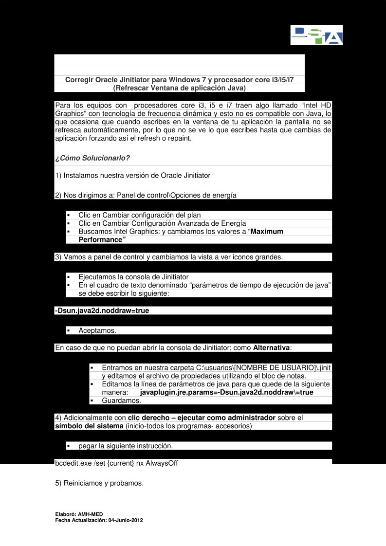 Imágen de pdf Corregir Oracle Jinitiator para Windows 7 y procesador core i3/i5/i7