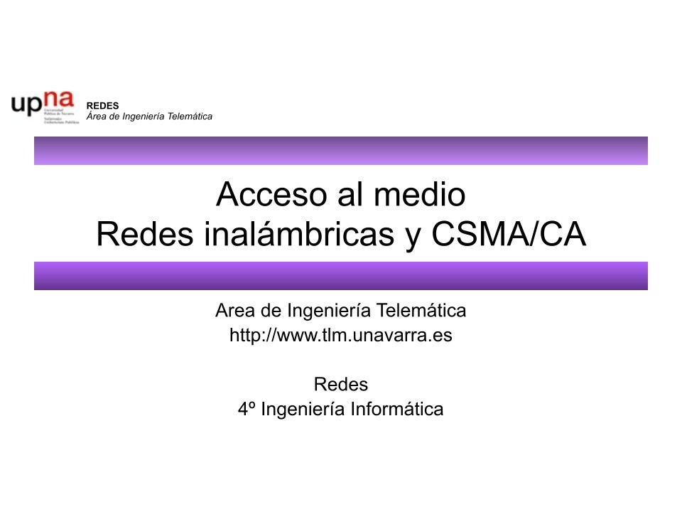 Imágen de pdf Acceso al medio - Redes inalámbricas y CSMA/CA