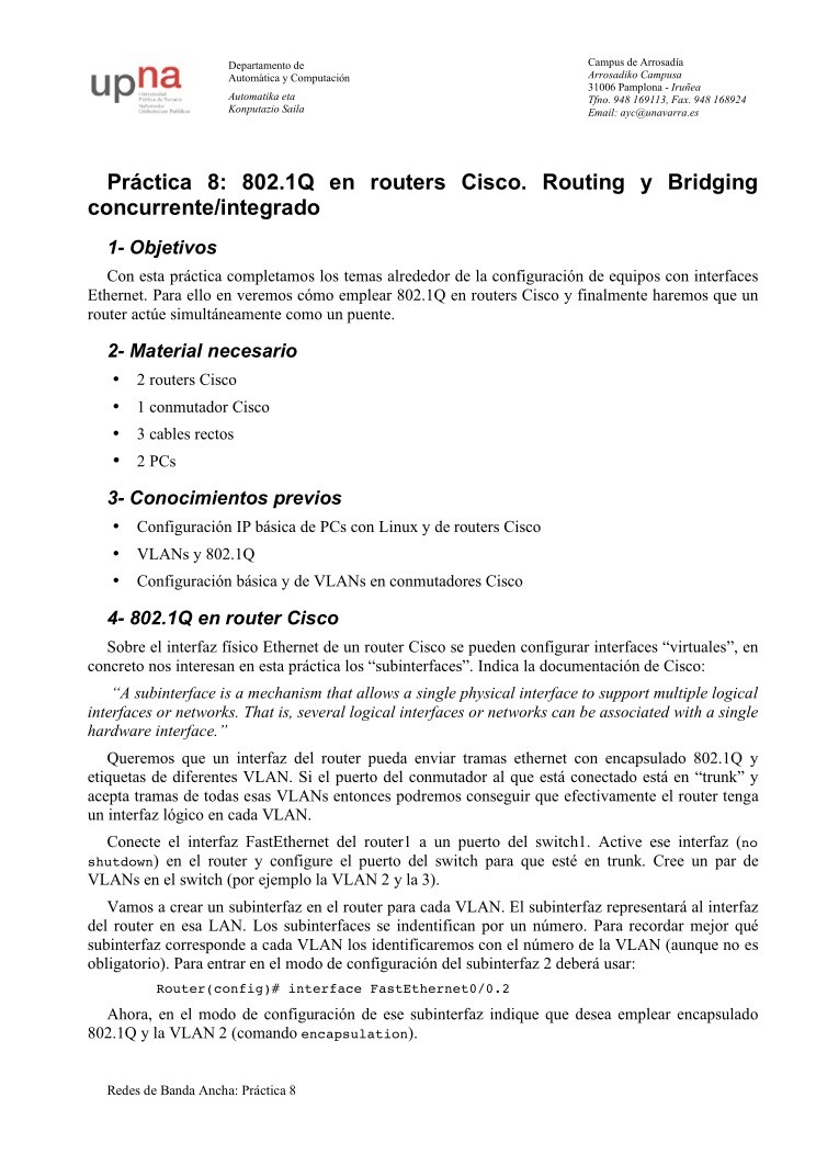 Imágen de pdf Práctica 8: 802.1Q en routers Cisco. Routing y Bridging concurrente/integrado