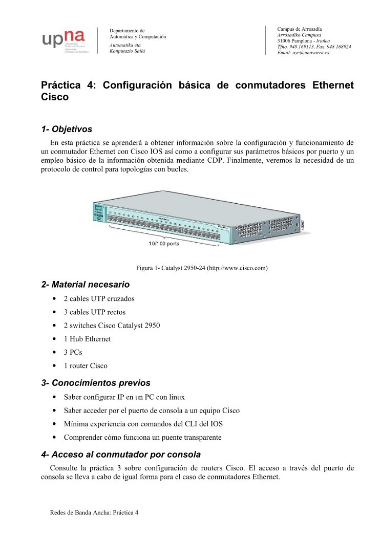 Imágen de pdf Práctica 4: Configuración básica de conmutadores Ethernet Cisco