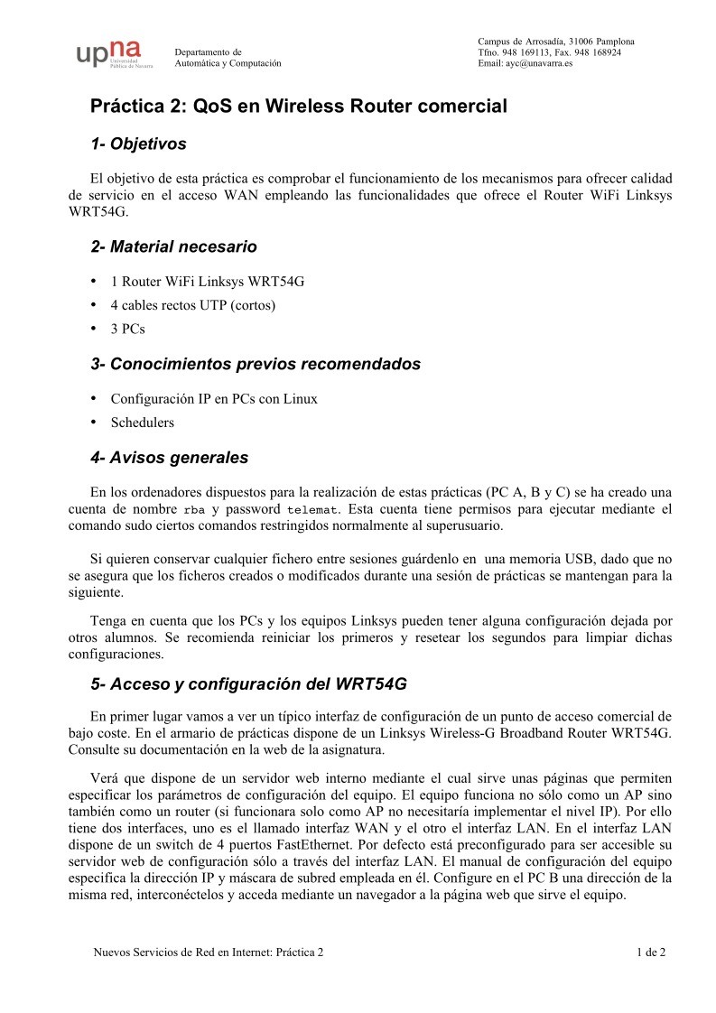 Imágen de pdf Práctica 2: QoS en Wireless Router comercial