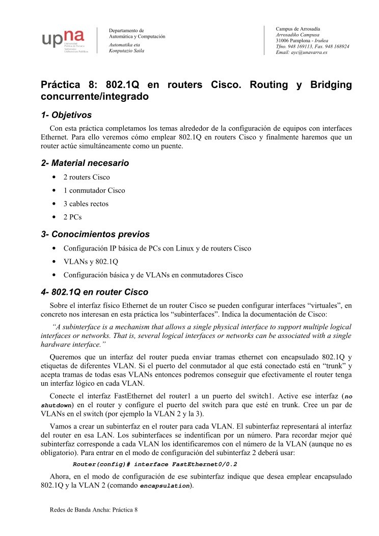 Imágen de pdf Práctica 8: 802.1Q en routers Cisco. Routing y Bridging concurrente/integrado