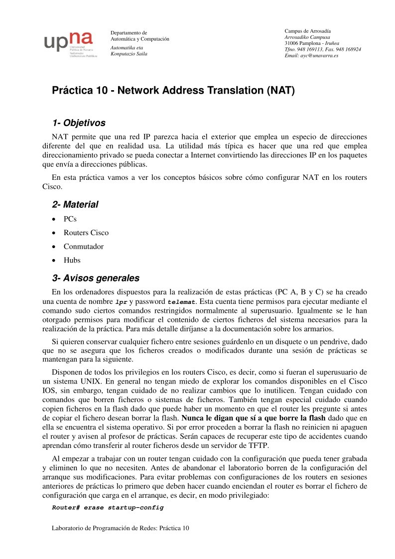 Imágen de pdf Práctica 10 - Network Address Translation (NAT)
