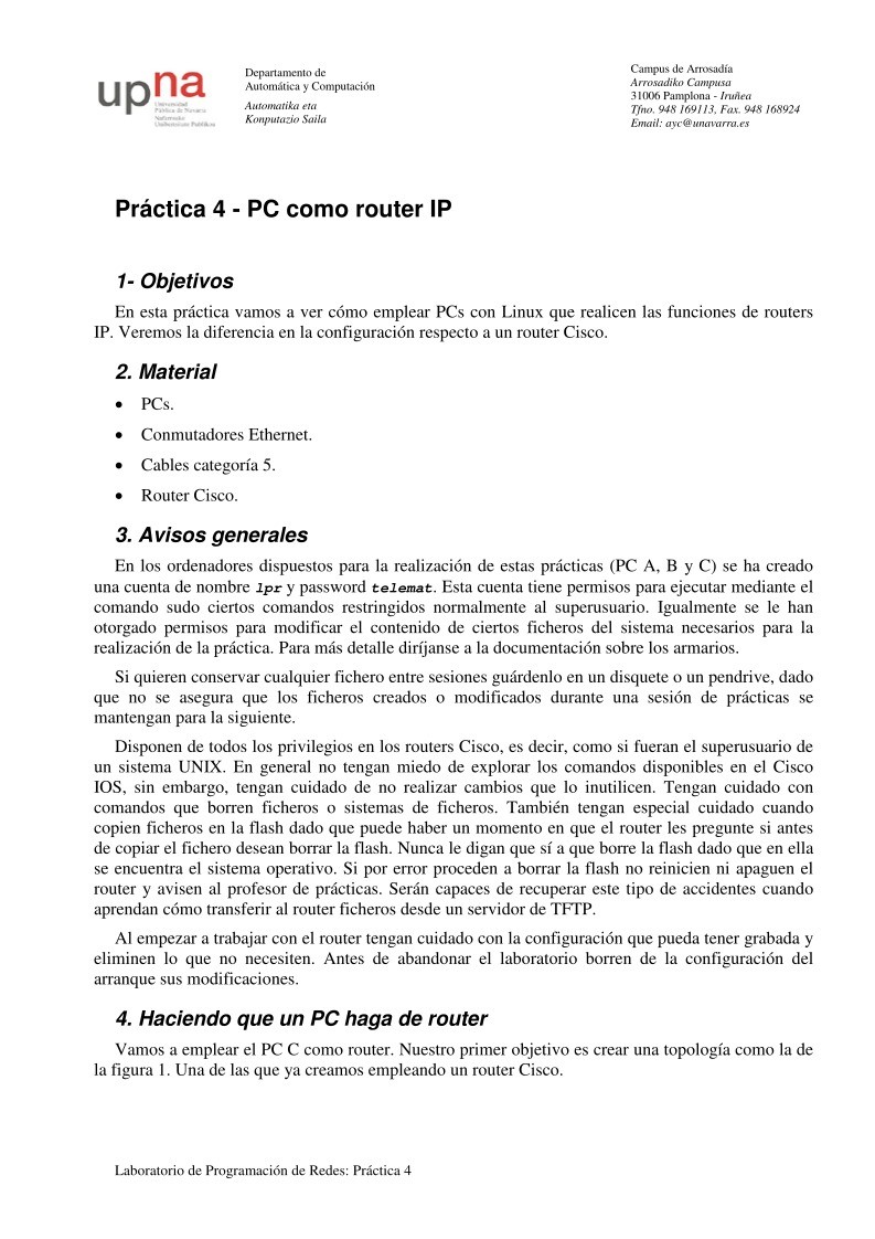 Imágen de pdf Práctica 4 - PC como router IP