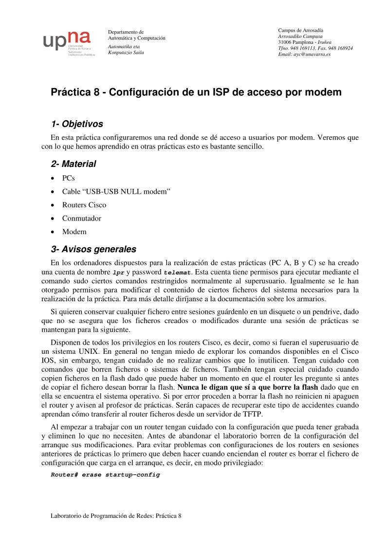 Imágen de pdf Práctica 8 - Configuración de un ISP de acceso por modem
