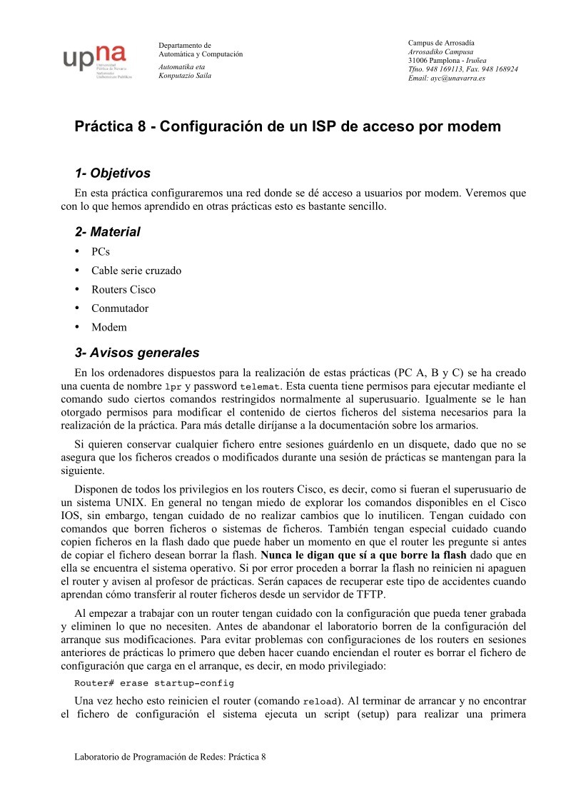 Imágen de pdf Práctica 8 - Configuración de un ISP de acceso por modem