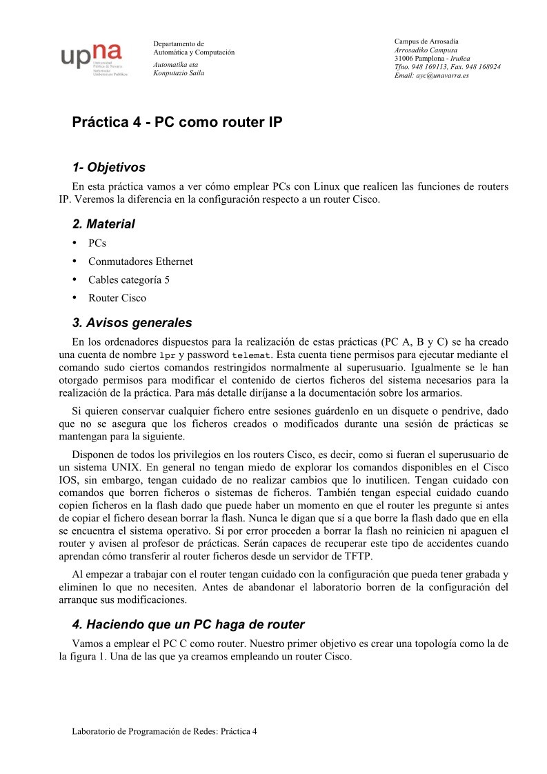 Imágen de pdf Práctica 4 - PC como router IP