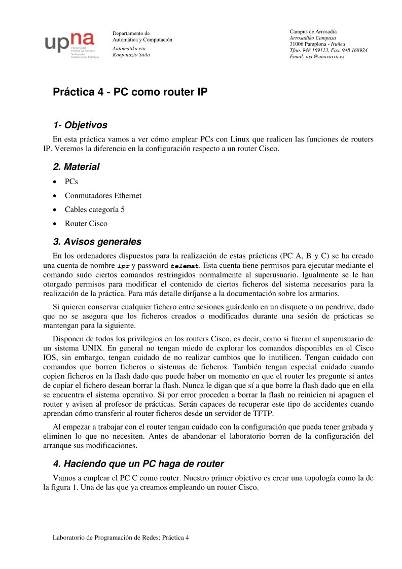 Imágen de pdf Práctica 4 - PC como router IP