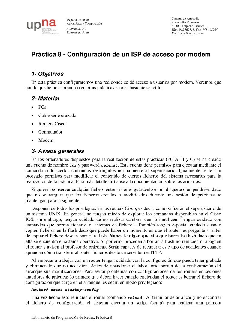 Imágen de pdf Práctica 8 - Configuración de un ISP de acceso por modem