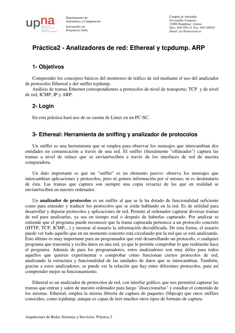 Imágen de pdf Práctica2 - Analizadores de red: Ethereal y tcpdump. ARP