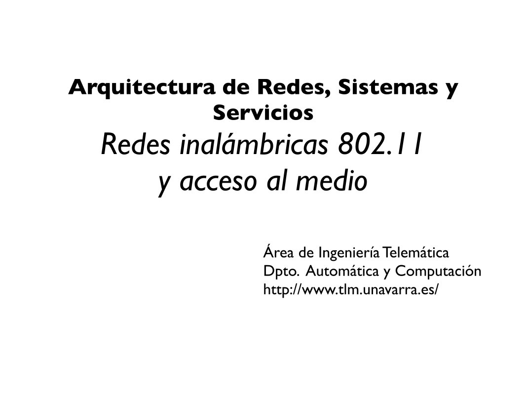 Imágen de pdf Arquitectura de Redes, Sistemas y Servicios - Redes inalámbricas 802.11 y acceso al medio