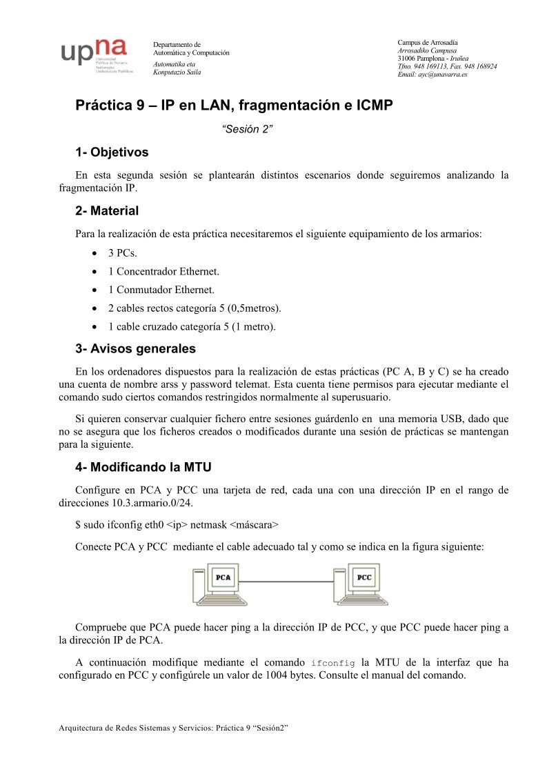 Imágen de pdf Práctica 9 – IP en LAN, fragmentación e ICMP