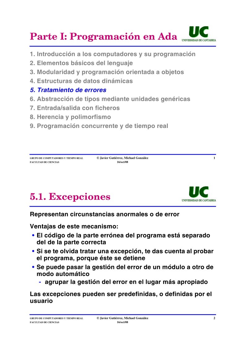 Imágen de pdf Parte I: Programación en Ada - 5. Tratamiento de errores