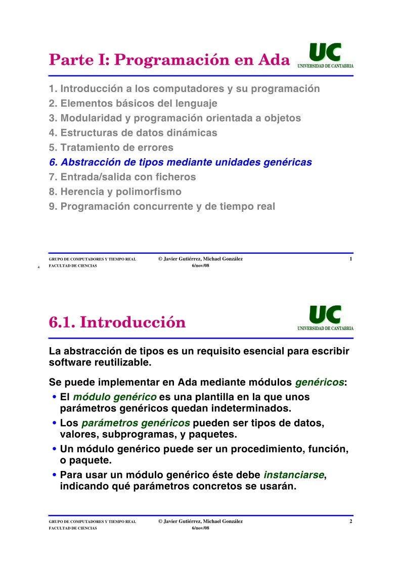 Imágen de pdf Parte I: Programación en Ada - 6. Abstracción de tipos mediante unidades genéricas