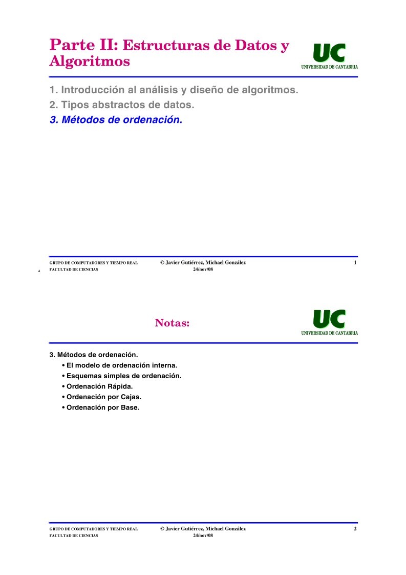 Imágen de pdf Parte II: Estructuras de datos y algoritmos - 3. Métodos de ordenación.