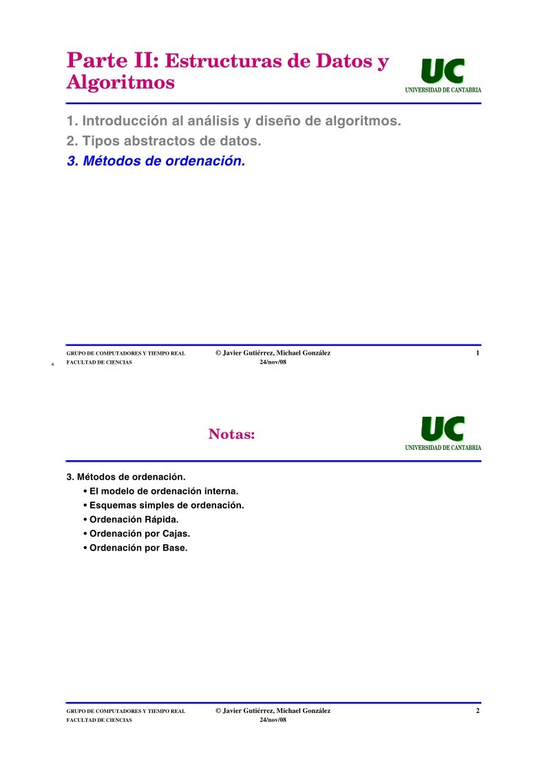 Imágen de pdf Parte II: Estructuras de datos y algoritmos - 3. Métodos de ordenación.