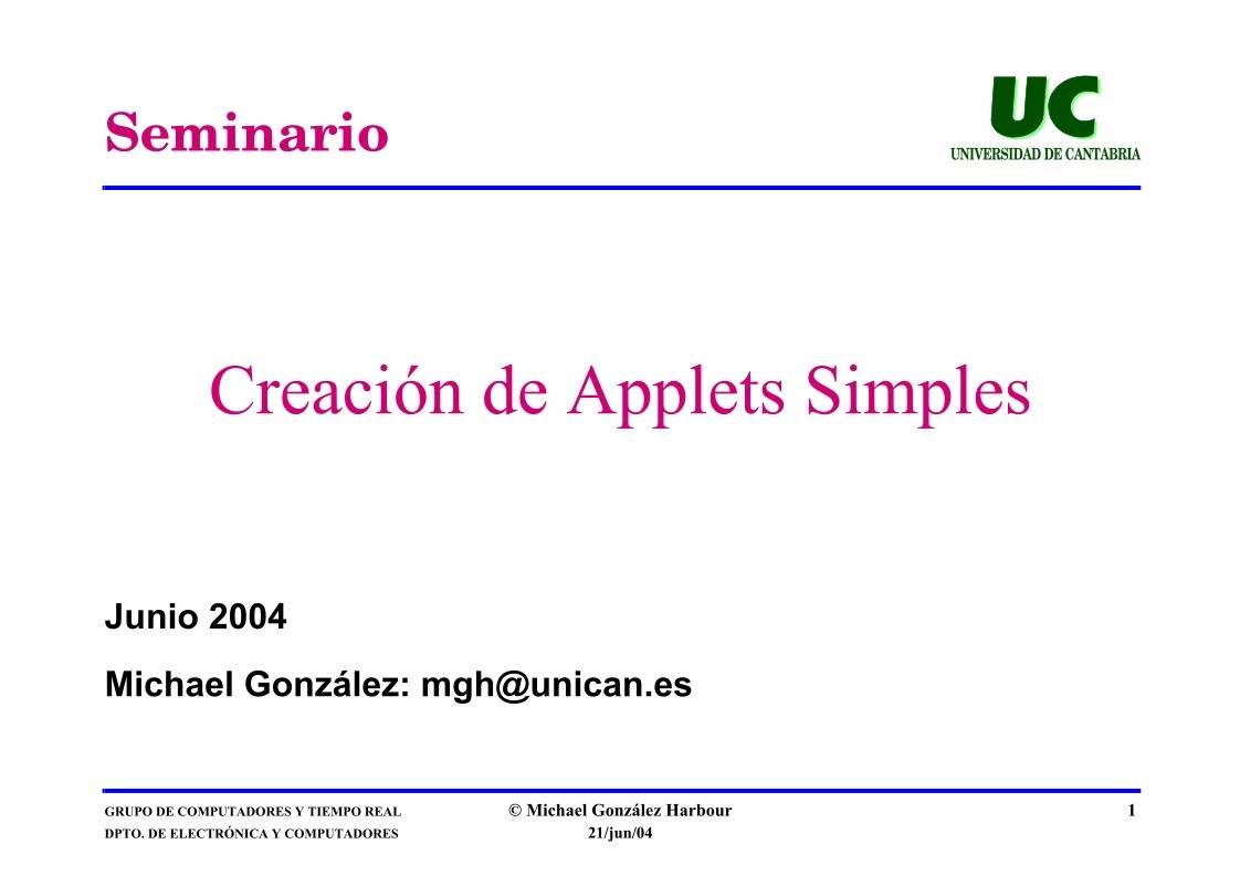 Imágen de pdf Seminario - Creación de Applets Simples