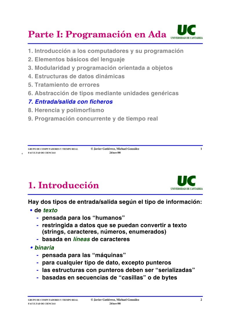 Imágen de pdf Parte I: Programación en Ada - 7. Entrada/salida con ficheros