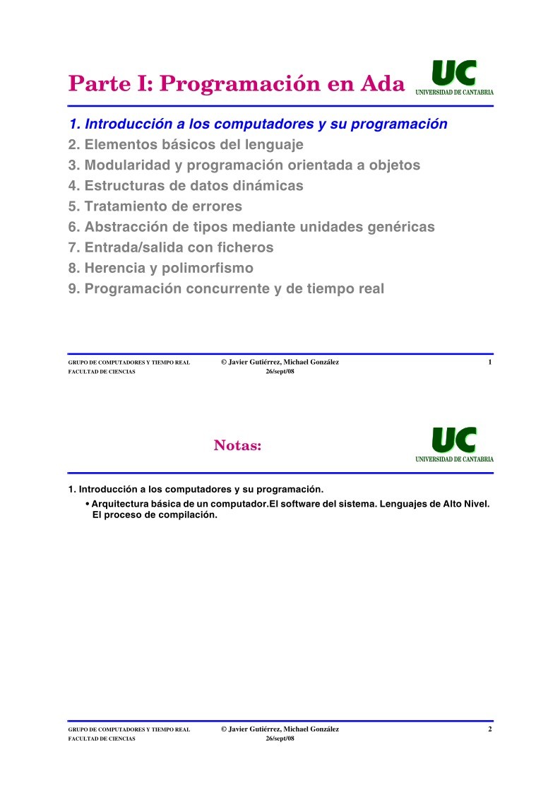 Imágen de pdf Parte I: Programación en Ada - 1. Introducción a los computadores y su programación