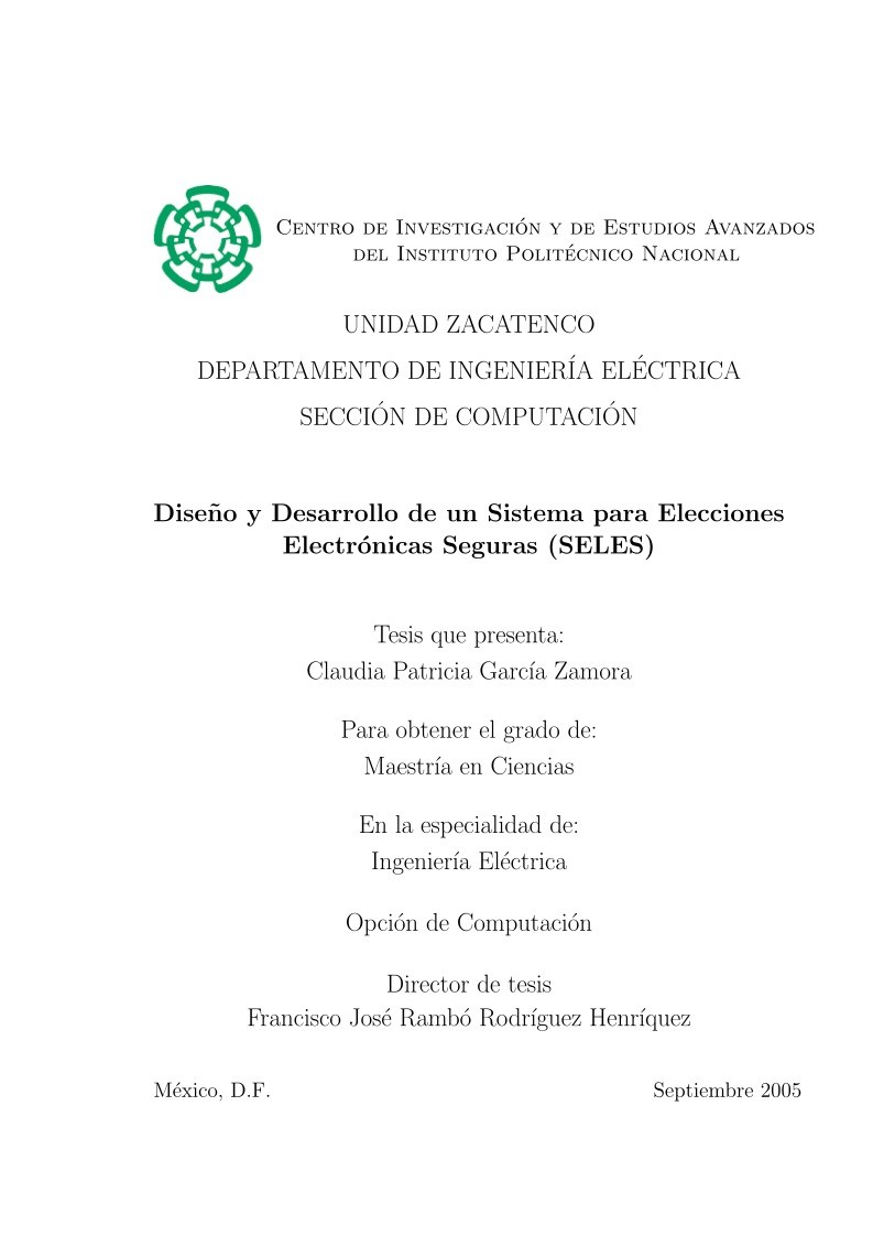 Imágen de pdf Diseño y Desarrollo de un Sistema para Elecciones Electrónicas Seguras (SELES)