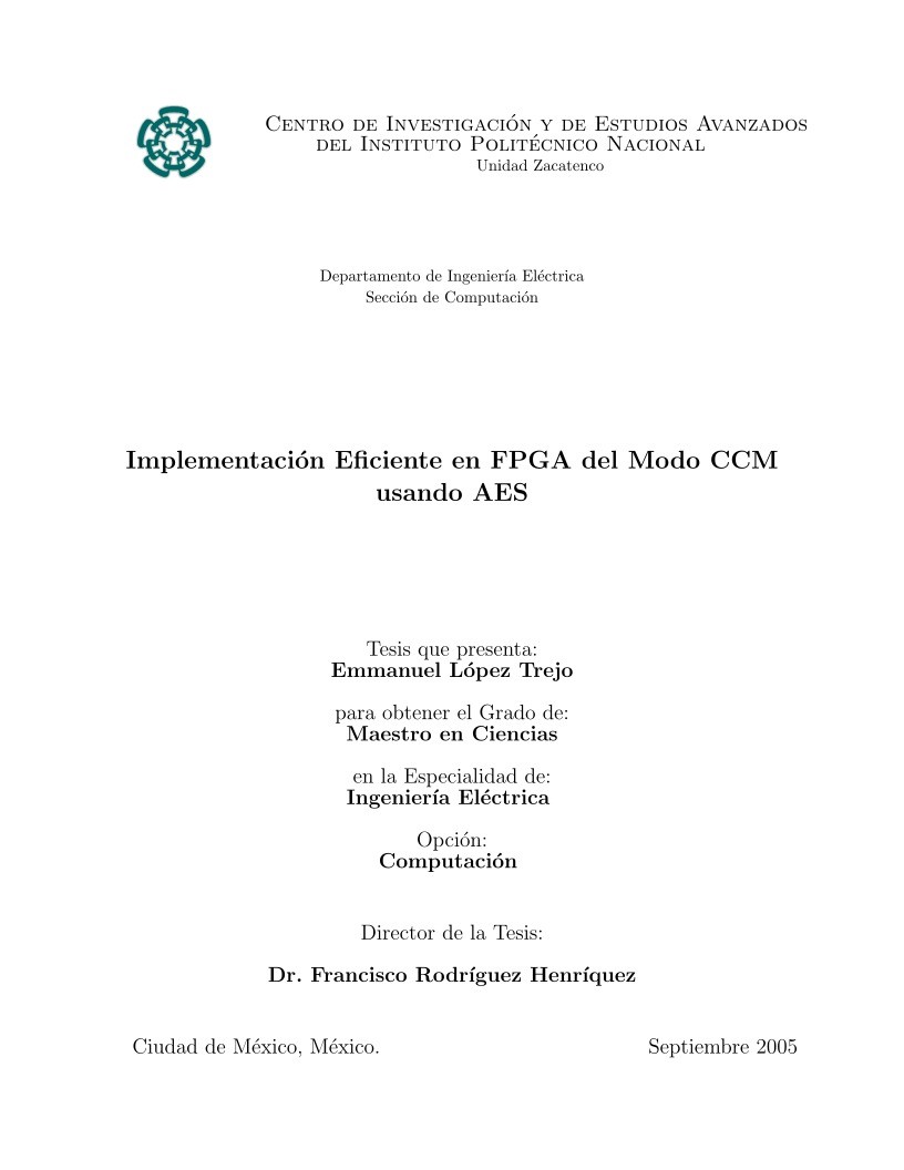 Imágen de pdf Implementación Eficiente en FPGA del Modo CCM usando AES