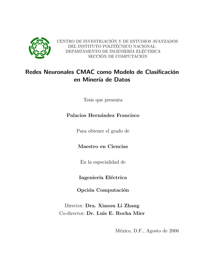 Imágen de pdf Redes Neuronales CMAC como Modelo de Clasificación en Minería de Datos