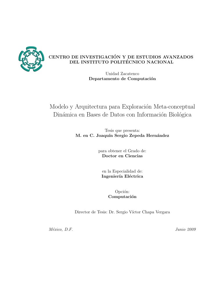 Imágen de pdf Modelo y Arquitectura para Exploración Meta-conceptual Dinámica en Bases de Datos con Información Biológica