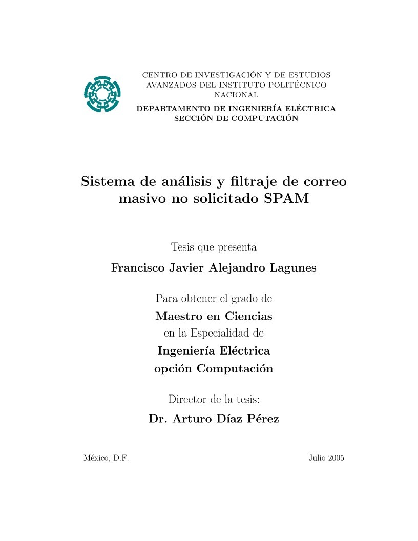 Imágen de pdf Sistema de análisis y filtraje de correo masivo no solicitado SPAM