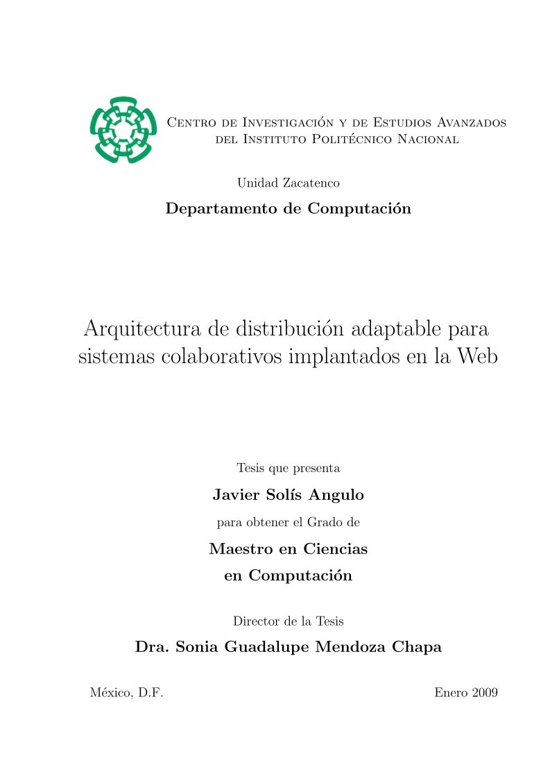 Imágen de pdf Arquitectura de distribución adaptable para sistemas colaborativos implantados en la Web