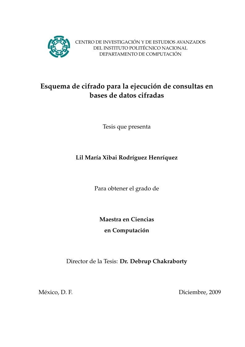 Imágen de pdf Esquema de cifrado para la ejecución de consultas en bases de datos cifradas