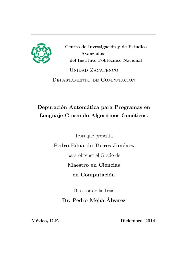 Imágen de pdf Depuración Automática para Programas en Lenguaje C usando Algoritmos Genéticos