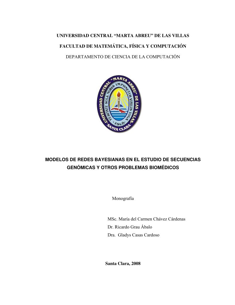 Imágen de pdf Modelos de Redes Bayesianas en el estudio de secuencias genómicas y otros problemas Biomédicos