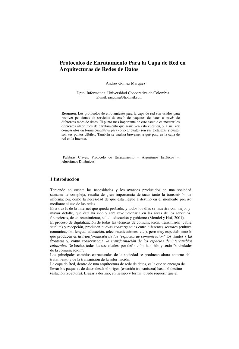 Imágen de pdf Protocolos de Enrutamiento Para la Capa de Red en Arquitecturas de Redes de Datos