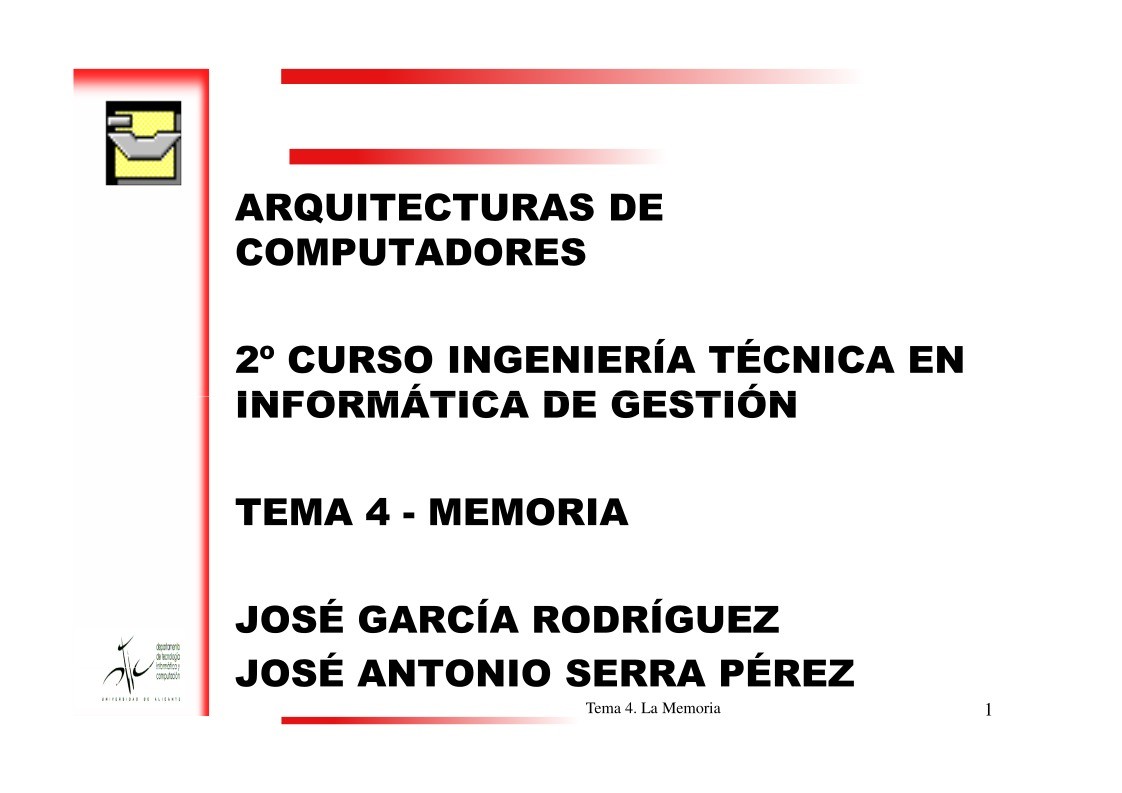 Imágen de pdf TEMA 4 - MEMORIA - 2º CURSO INGENIERÍA TÉCNICA EN INFORMÁTICA DE GESTIÓN