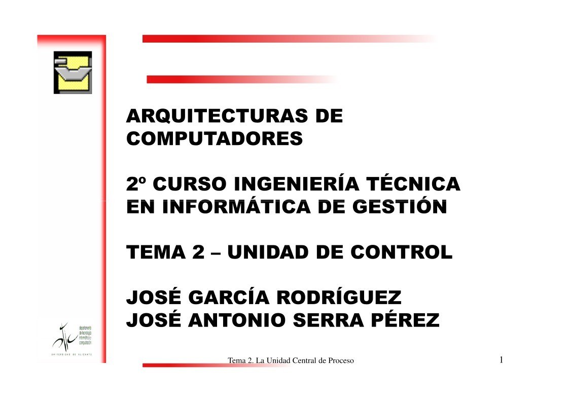 Imágen de pdf TEMA 2 – UNIDAD DE CONTROL - 2º CURSO INGENIERÍA TÉCNICA EN INFORMÁTICA DE GESTIÓN