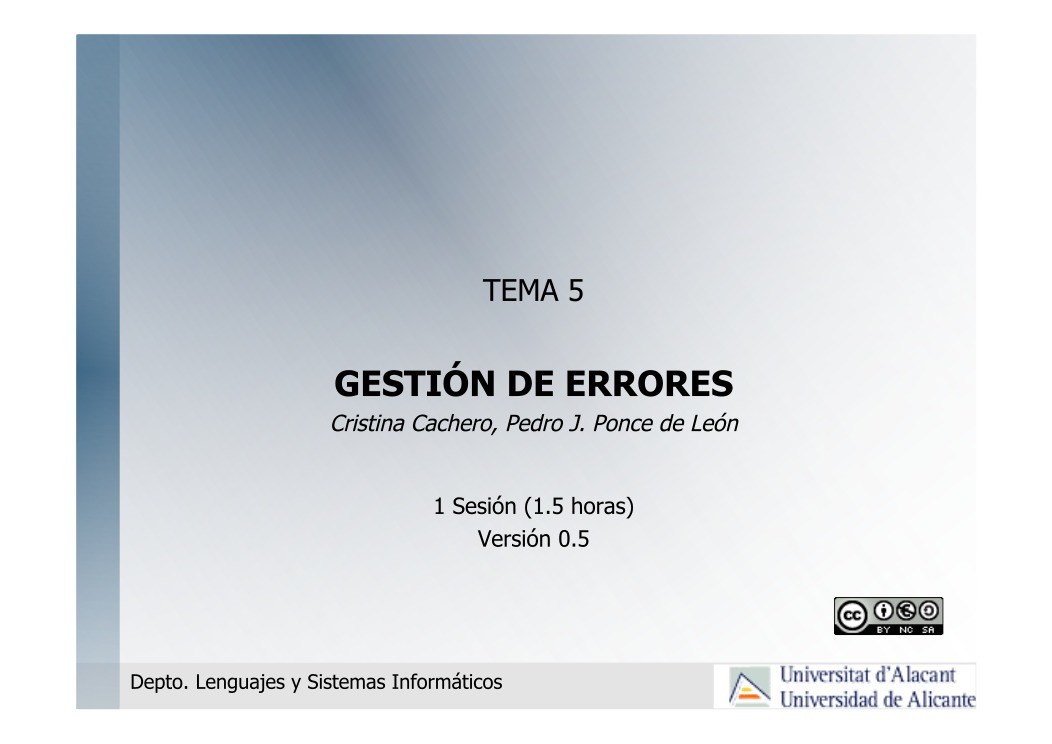 Imágen de pdf Tema 5 - Gestión de errores