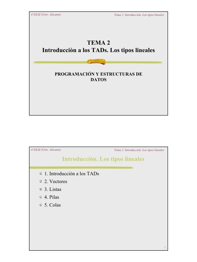 Imágen de pdf Tema 2. Introducción a los TADs. Los tipos lineales