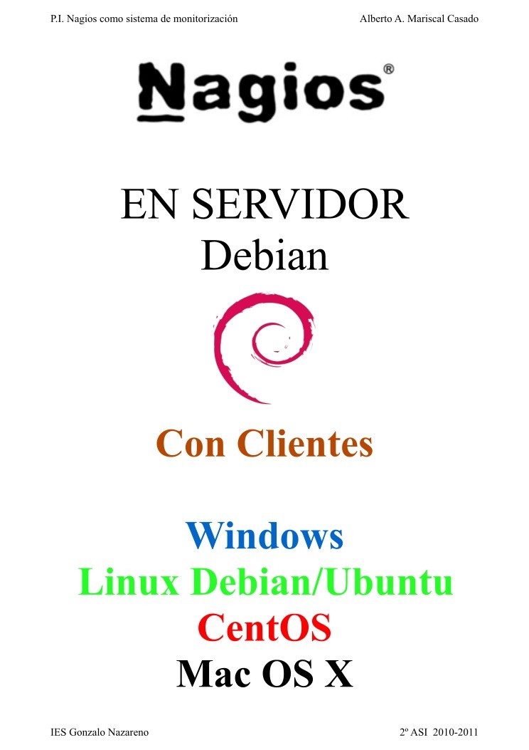 Imágen de pdf Nagios en servidor Debian con clientes Windows, Linux Debian/Ubuntu, CentOS y Mac OSX