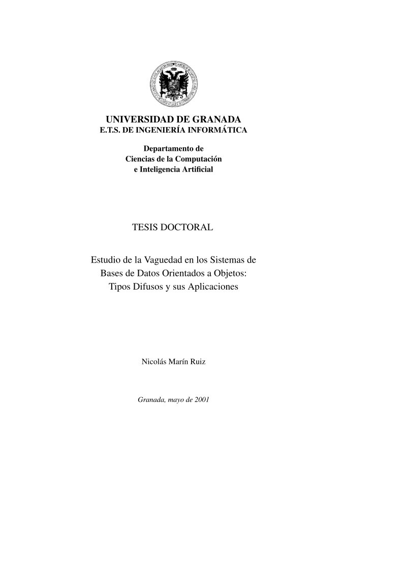 Imágen de pdf Estudio de la Vaguedad en los Sistemas de Bases de Datos Orientados a Objetos: Tipos Difusos y sus Aplicaciones