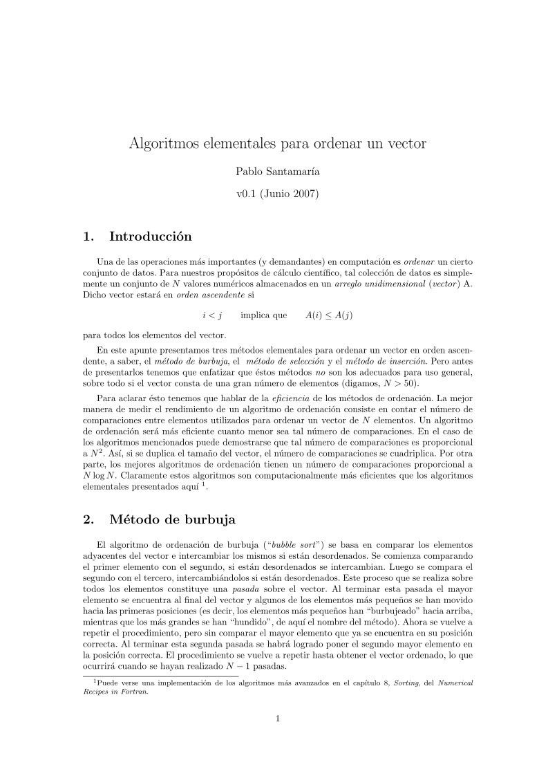 Imágen de pdf Algoritmos elementales para ordenar un vector