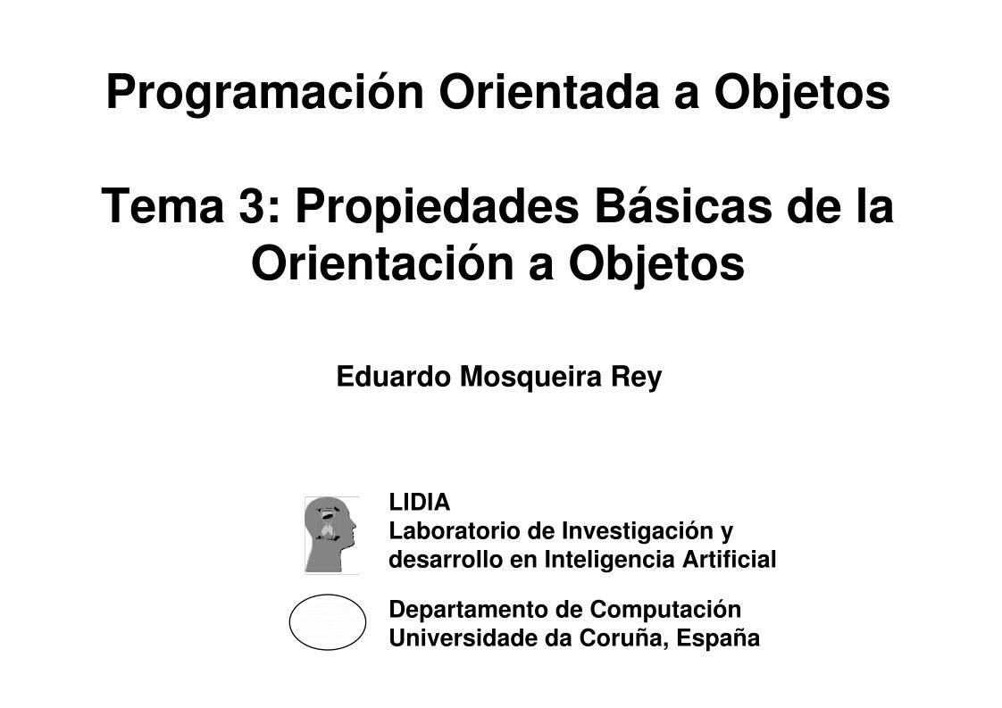 Imágen de pdf Programación Orientada a Objetos - Tema 3: Propiedades Básicas de la Orientación a Objetos